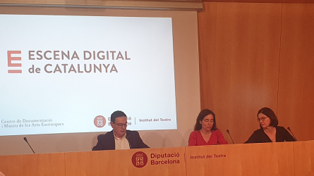 Presentació d'Escena Digital de Catalunya amb el diputat de Cultura, la directora de l'IT i la directora del MAE